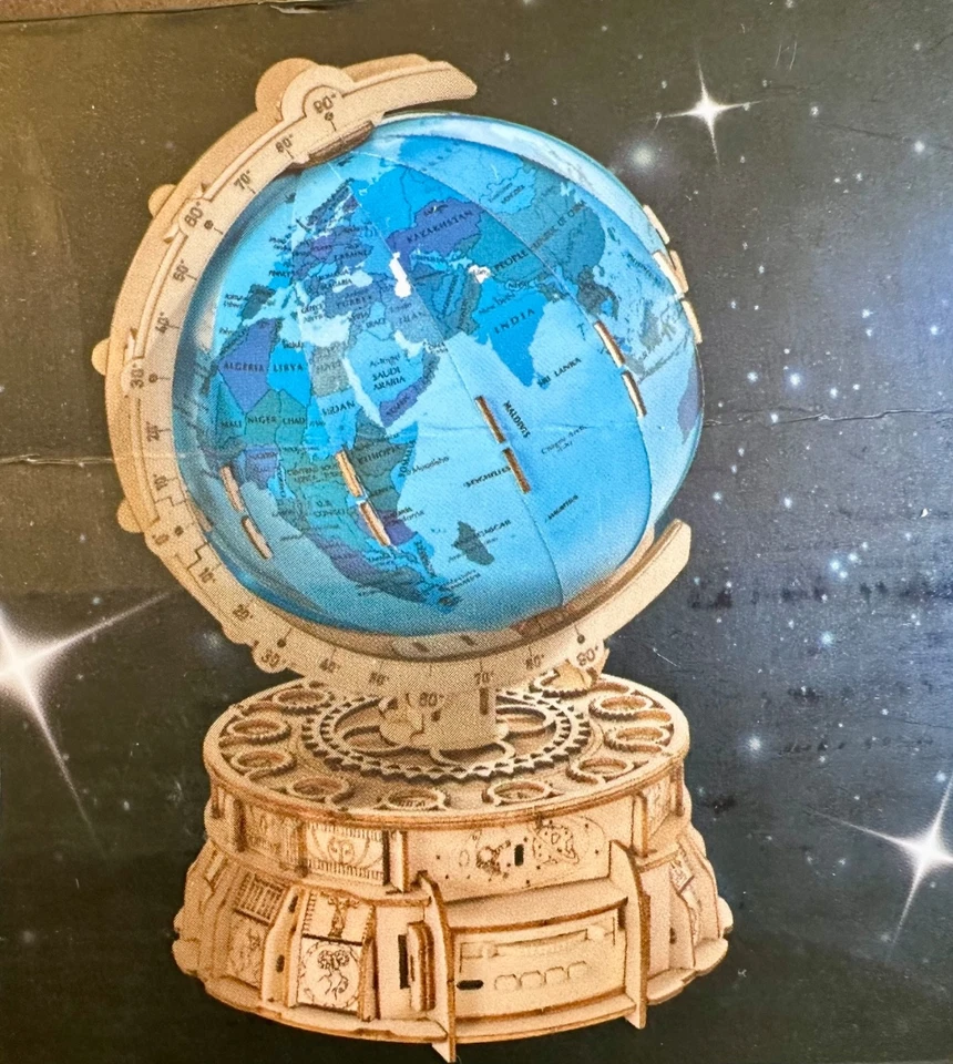 Rompecabezas globo madera RMOKA 3D con luces LED - Modelo de montaje mecánico, 14 años Foto 2 de 4