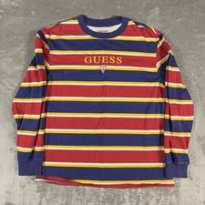 Vtg Guess Originals Long Sleeved Striped Shirt, Red Blue Mens Medium 2000s Y2K