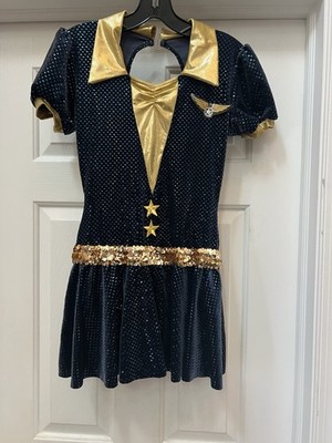 Jhats Flight Attendant Dance Costume Dress Hat Navy Gold Airline Stewardess 12