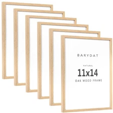 6 Pack 11"x14" Wood Picture Frames, Natural Beige Oak Minimalist Solid Wooden...