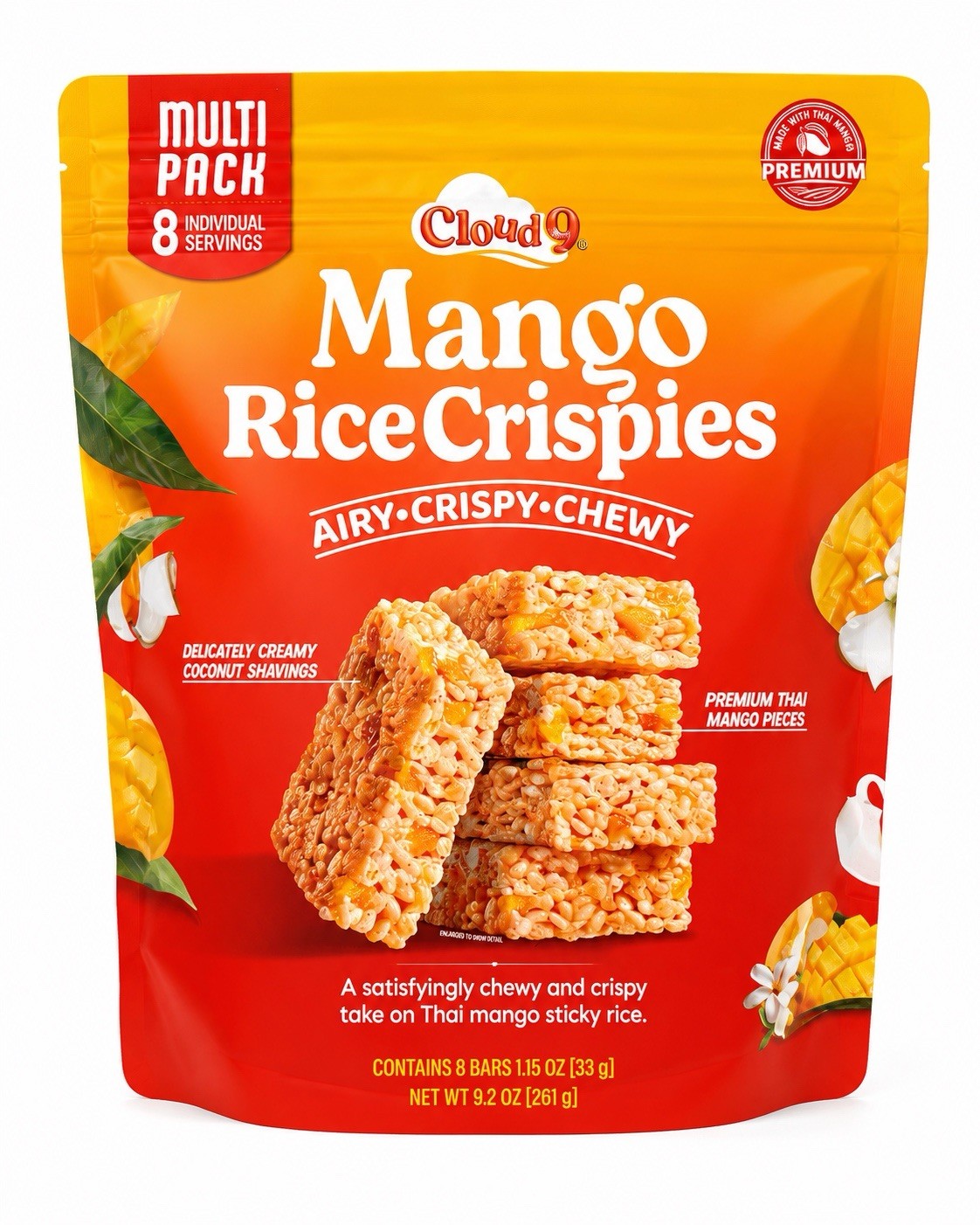 Cloud 9 Mango Rice Crispies Bars Multi Pack 8 Count Net Wt 9.2 oz (261g)