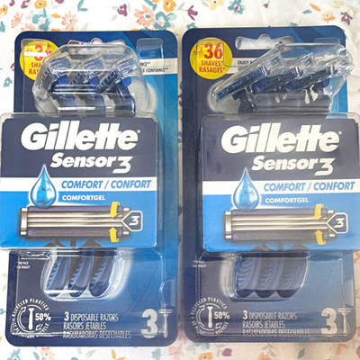 Gillette Sensor3 ComfortGel 3-Blade Disposable Razors for Men Face 3ct (2pk)