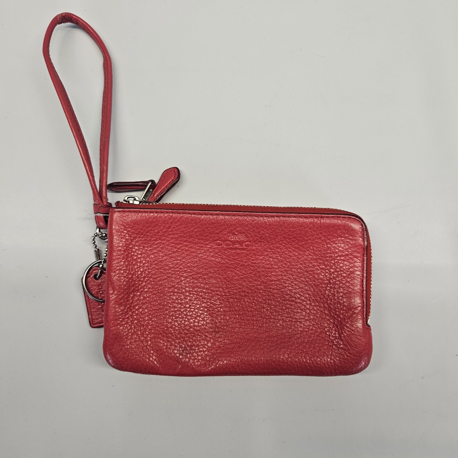 Coach Red Pebble Leather Wristlet Wallet with Wrist Strap - Minor Flaws