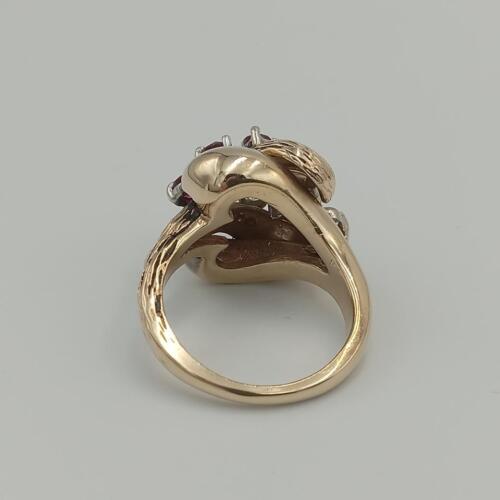 Designer HL Mfg 14K Yellow Gold Round Diamond & Ruby Knot Cocktail Ring Size 4.5 - Picture 8 of 12