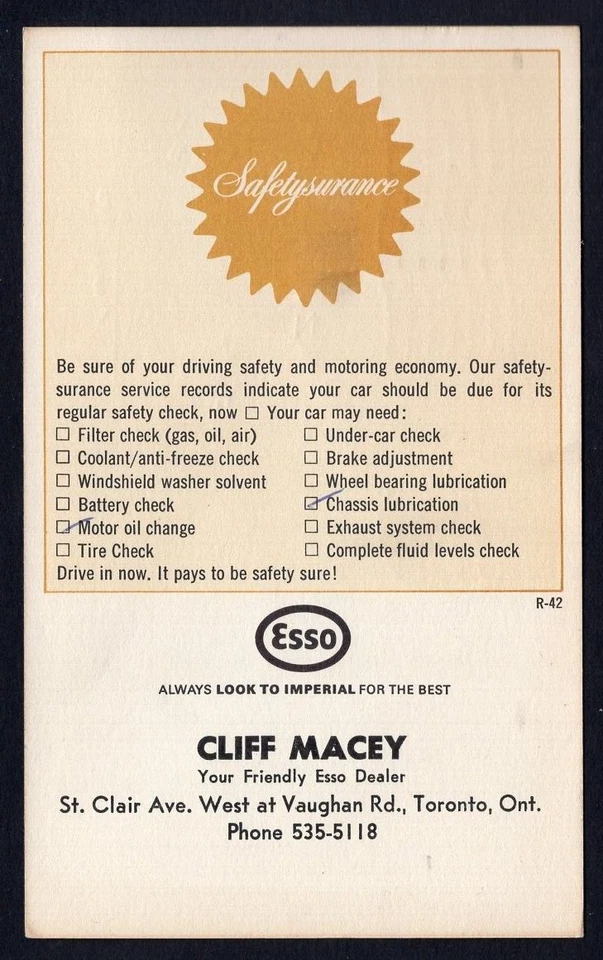 Tarjeta postal publicitaria Canadá PORT CREDIT 1967v. Servicio y concesionario de automóviles ESSO Foto 3 de 3