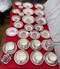 NEW-Set of 33 PCS--Vintage 1965 Royal Ironstone Memory Lane Underglazed - RED
