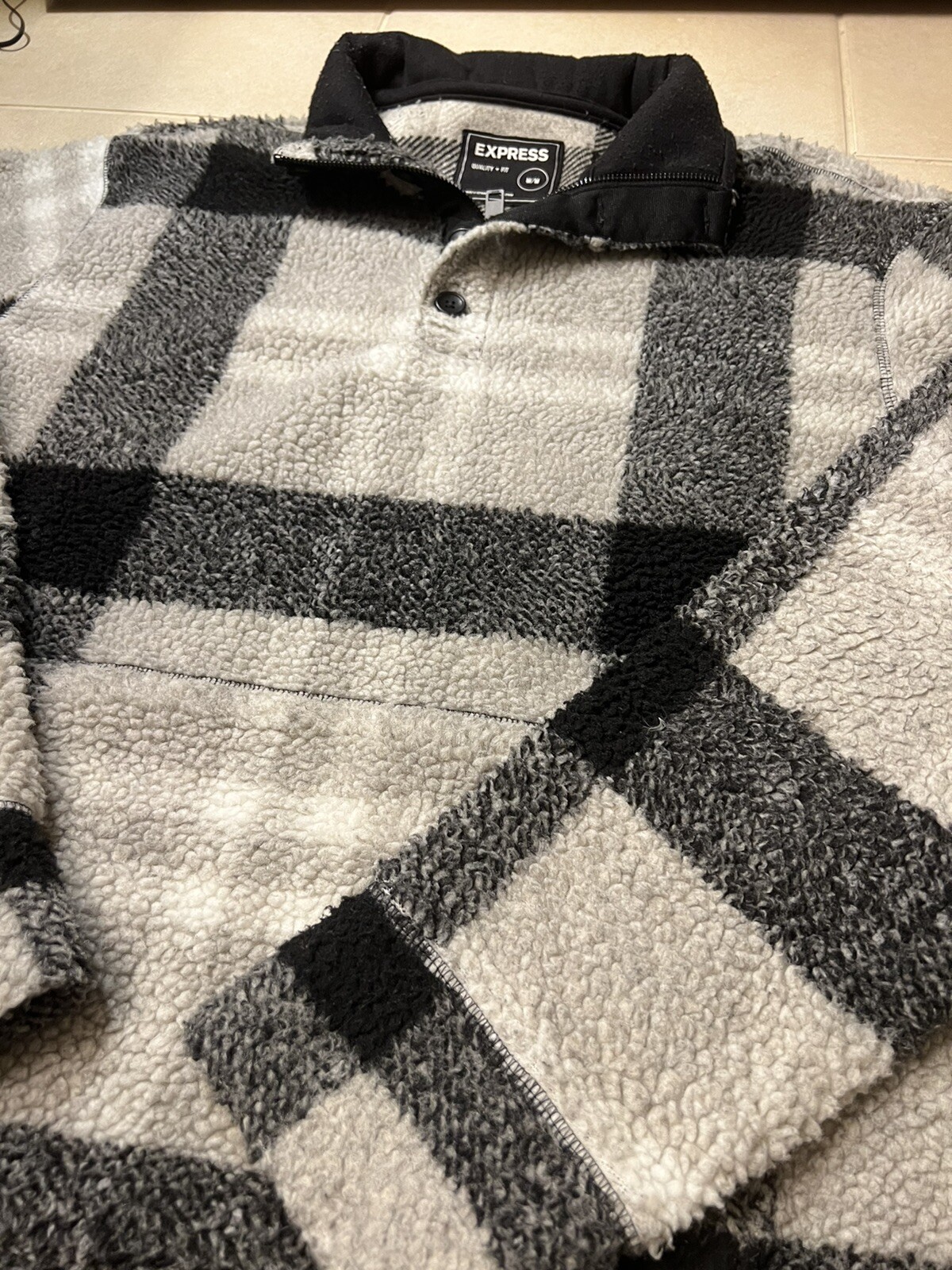 Express Flannel Patterned Sweater Quarter Zip Adu… - image 2