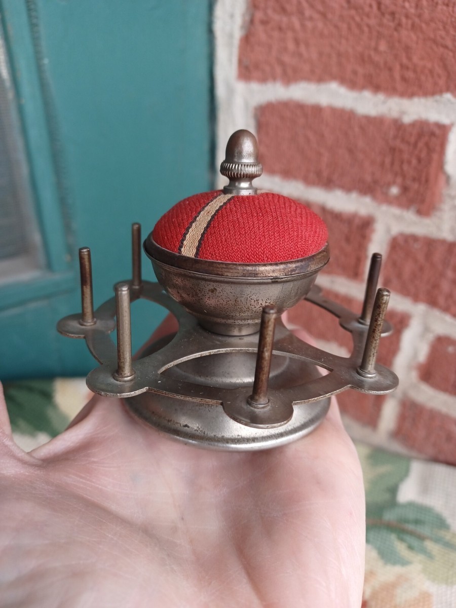 ANTIQUE VICTORIAN PIN CUSHION SEWING TOOL THREAD SPOOL ROTATING
