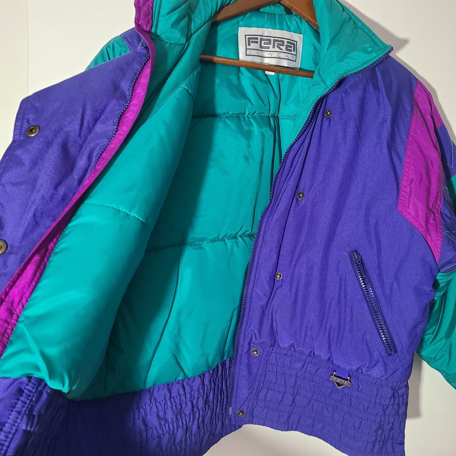Vintage 80s Fera Skiwear Purple/Green Colorblock Full Zip Women's Jacket Size 12