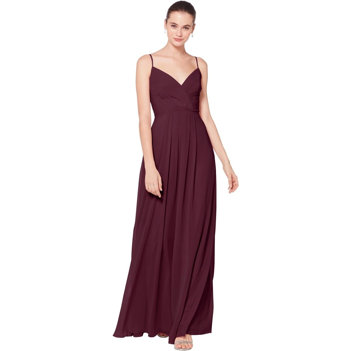 bill levkoff bridesmaid dresses wine BILL LEVKOFF Jemma Chiffon V-Neck A-Line Princess Bridesmaid Maxi Dress  Wine 2