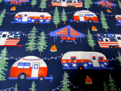 Wohnwagen Camping  Camper  Camp USA  blau  Amerika 50x110cm  Baumwolle  NEU
