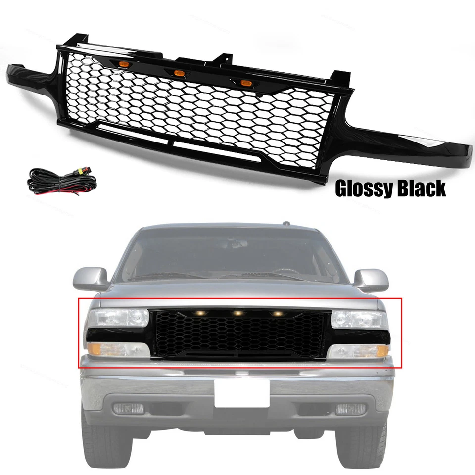 Front Grill WITH LED Lights For 99-06 Chevy Suburban 1500 Tahoe Mesh Hood Black Foto 3 de 4