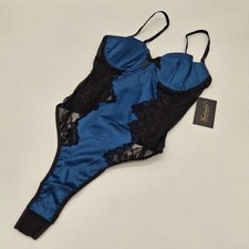 Frederick's of Hollywood Teddy Womens Small Beatrice Satin Princess Blue Black S