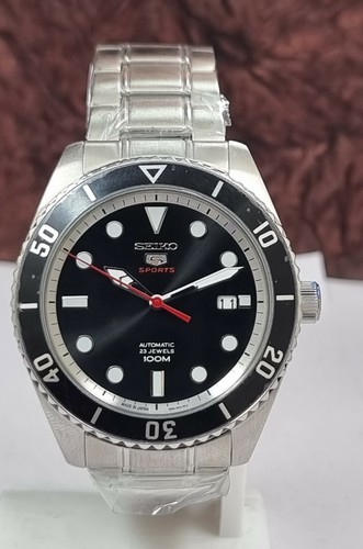 Genuine Seiko 5 Sports Black Dial 100M WR 23 Jewels 4R35 Automatic Wrist  Watch | eBay