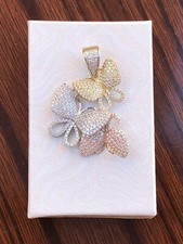 925 Sterling Silver Three Butterfly Pendant CZ Tricolor 34mm(1.34")/39mm(1.54")