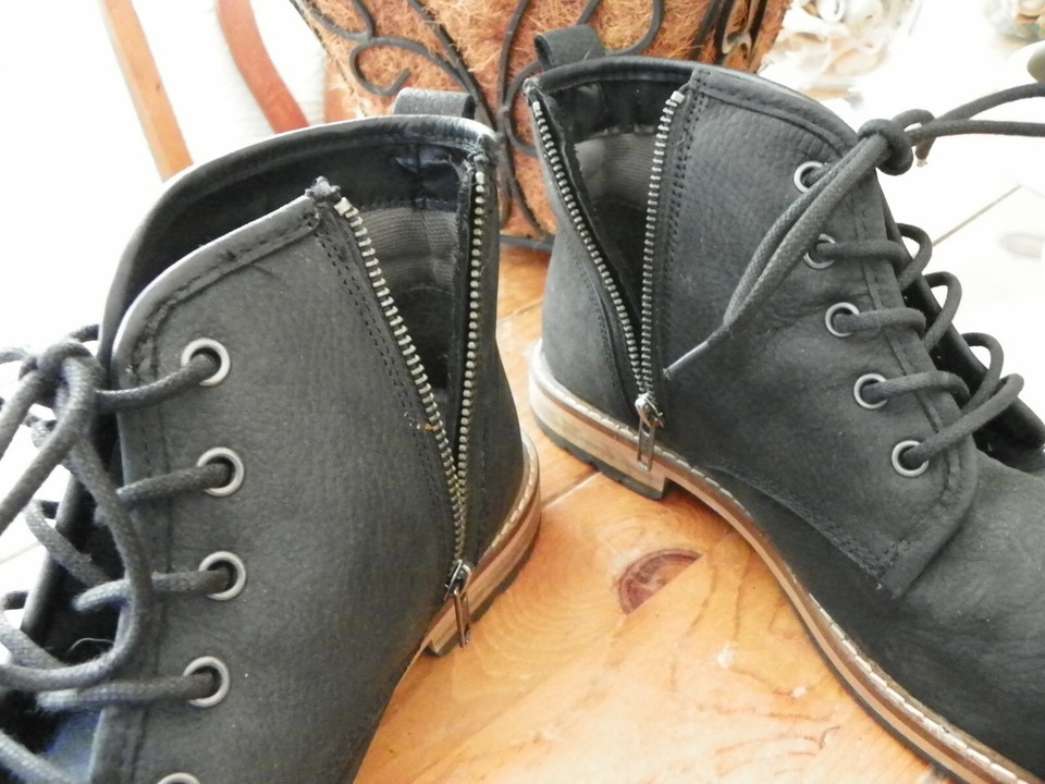 MEN's CREVO Black Leather Boots Size 11 Zipper & Laces eBay