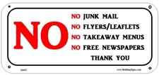 No Junk Mail sign (Aluminum Sign) (5X10 White)-REF24-1027