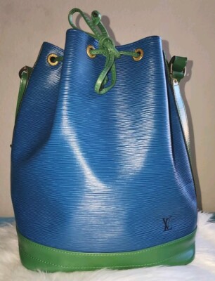 Auth Louis Vuitton Paris LV Noe Blue/Green Leather Women's