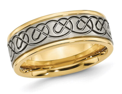 Mens Yellow Plated Titanium 8mm Wedding Band Ring