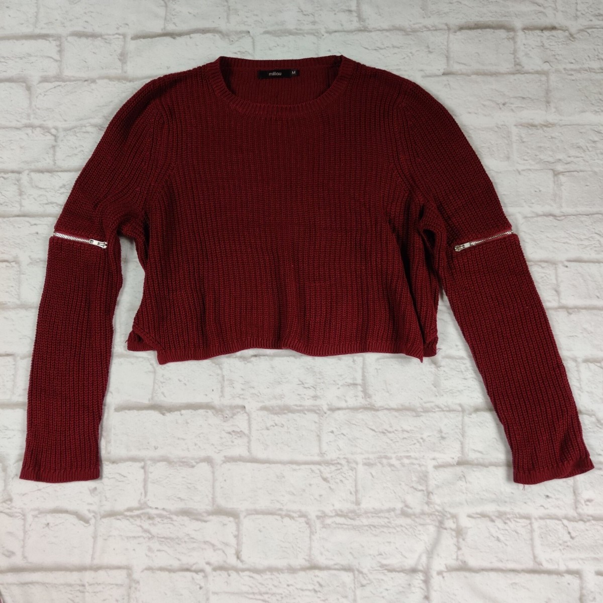 Chunky Knit Burgundy Cropped Jumper ASOS EDITION Fluffy Knit Zip