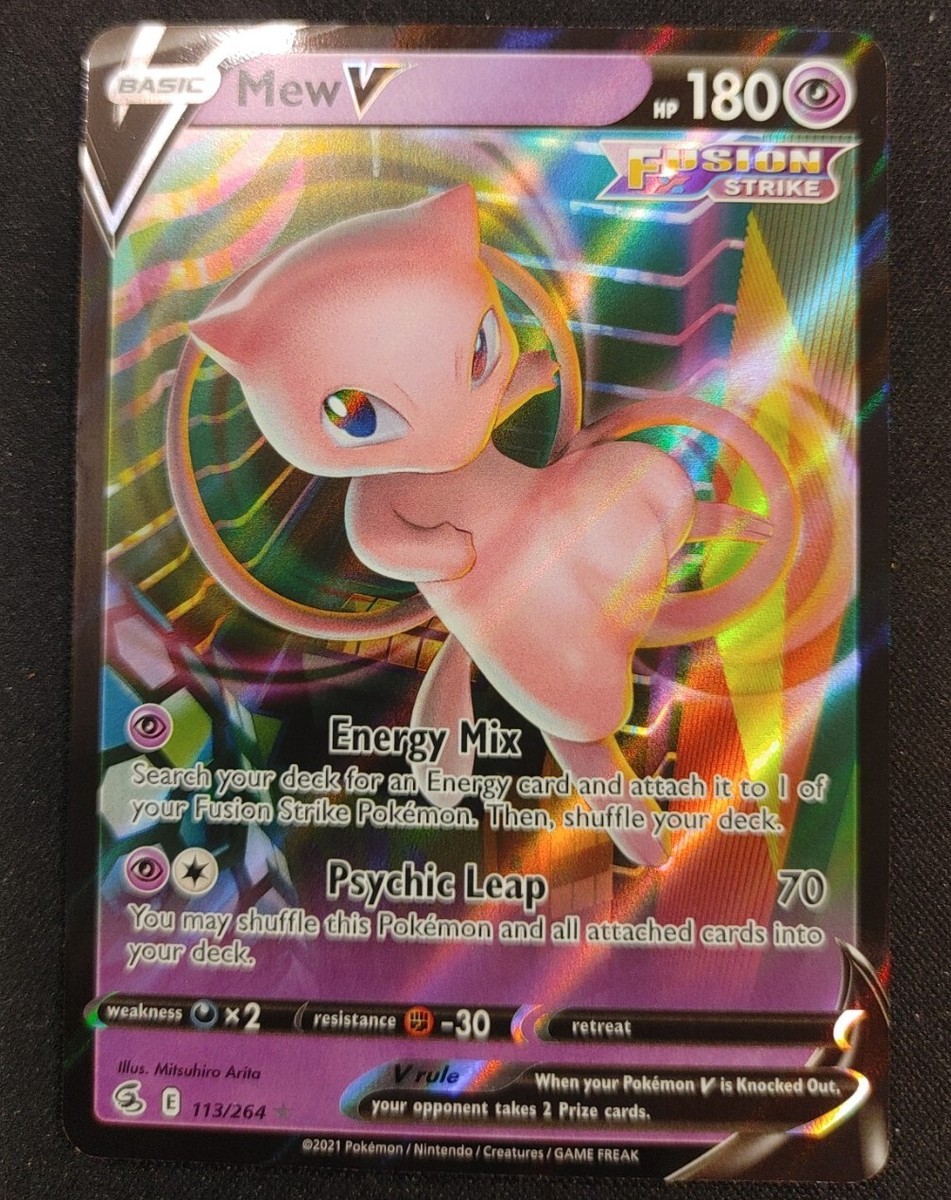 pokemon tcg fusion strike 113 264 mew v card & Vmax Set - 113/264 & 114/264 end display Pokemon Mew V 113/264 Fusion