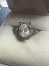 Vintage Sterling Silver Marcasite  Clear Quartz Ring Sz 9 9477