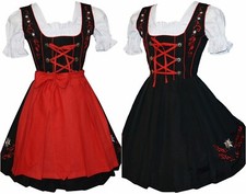 S 6 Dirndl German Bavarian Dress Black Oktoberfest Waitress EMBROIDERY 3 Pc Set