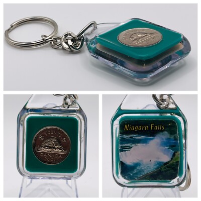 Niagara Falls Souvenir Key Chain with Canadian Canada Nickel 5 Cent Cool Find!