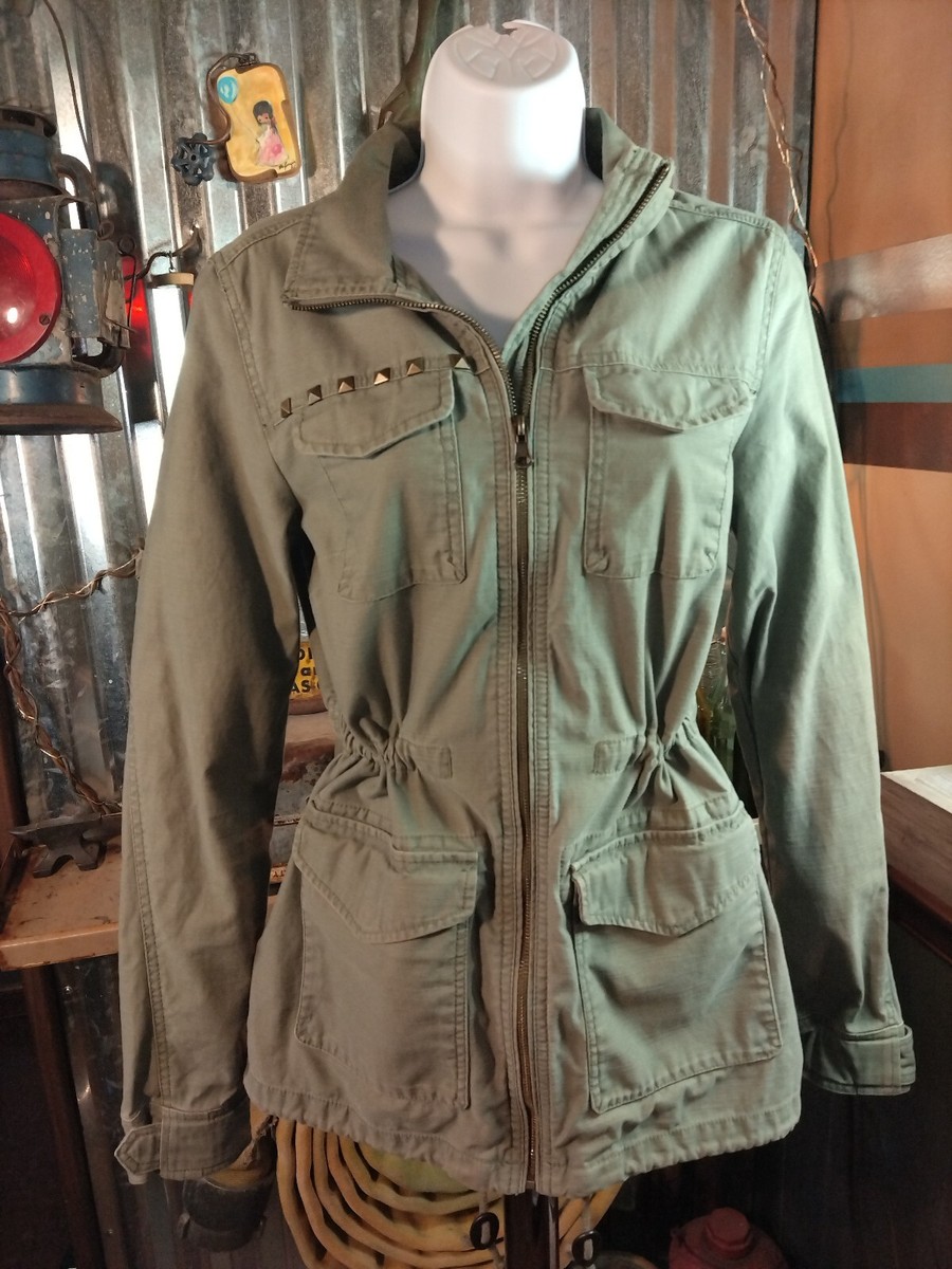 Divided Jacket Womens Green Cotton Drawstring Waist Studded Full