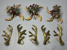 Antler Country Christmas Tree Holiday Hanging Ornament Lot Of 8