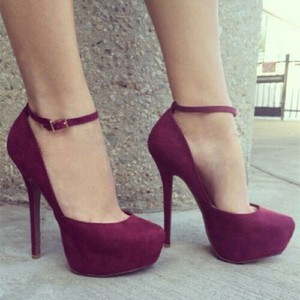red ankle strap pumps