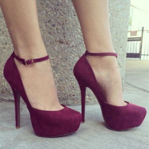 Womens Pumps Round Toe High Heels Wine 