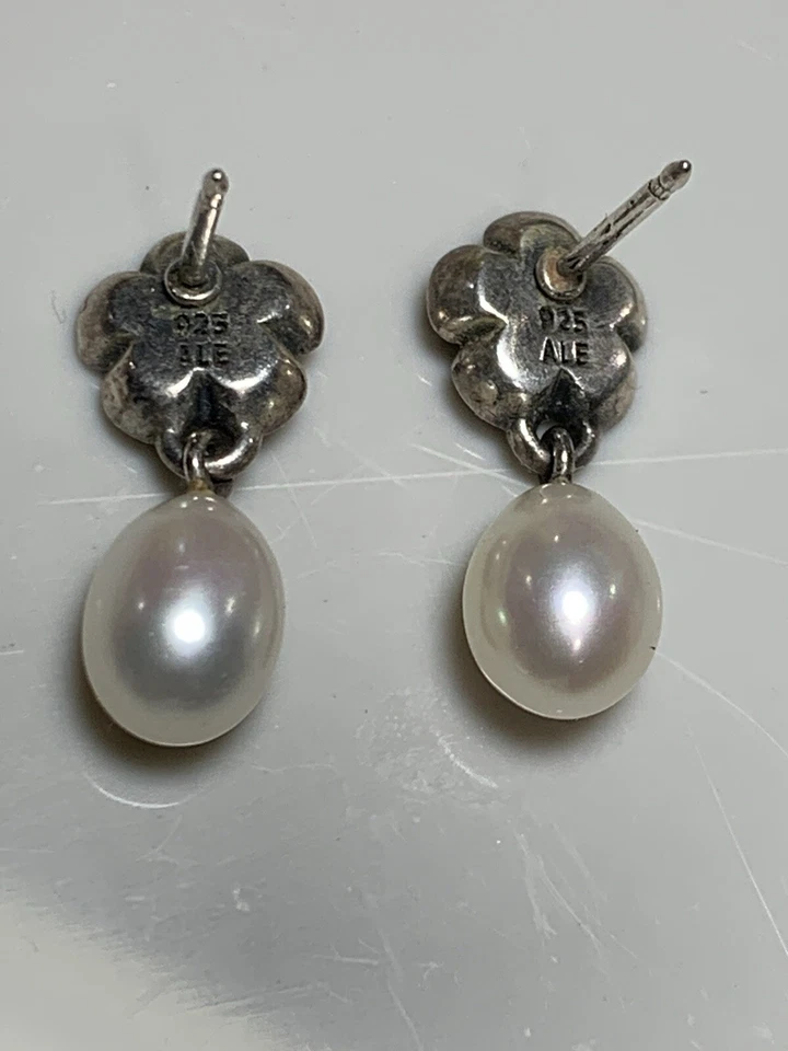 Pendientes Pandora Genuinos Flores Ónix Y Perlas #290148 Extremadamente Raros Difíciles de Encontrar Foto 3 de 4