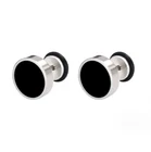 2Pcs Black Silver Men's Barbell Punk Crystal Stainless Steel Ear Studs Earrings