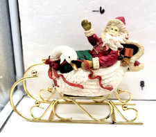 CHRISTMAS ~ VINTAGE MIDWEST JOLLY OLD ST NICK SANTA ON SWAN SLEIGH  8"L  EUC