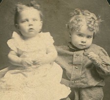 VERY YOUNG CHILDREN, SIBLINGS WITH HILARIOUSLY BAD HAIR. SILVER PRINT 2 SET. 