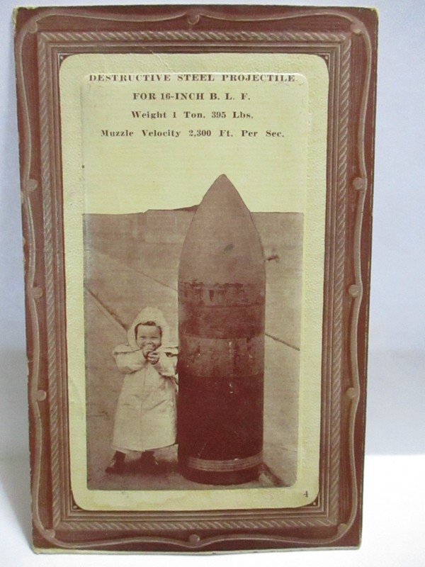 WWI POSTCARD BABY GIRL BY ARTILLERY SHELL,DESTRUCTIVE STEEL PROJECTILE