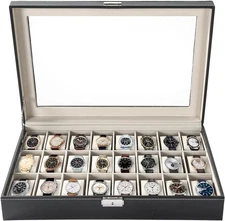 24 Slots Watch Box PU Leather Watch Case Organizer Watch Display Case Lockable