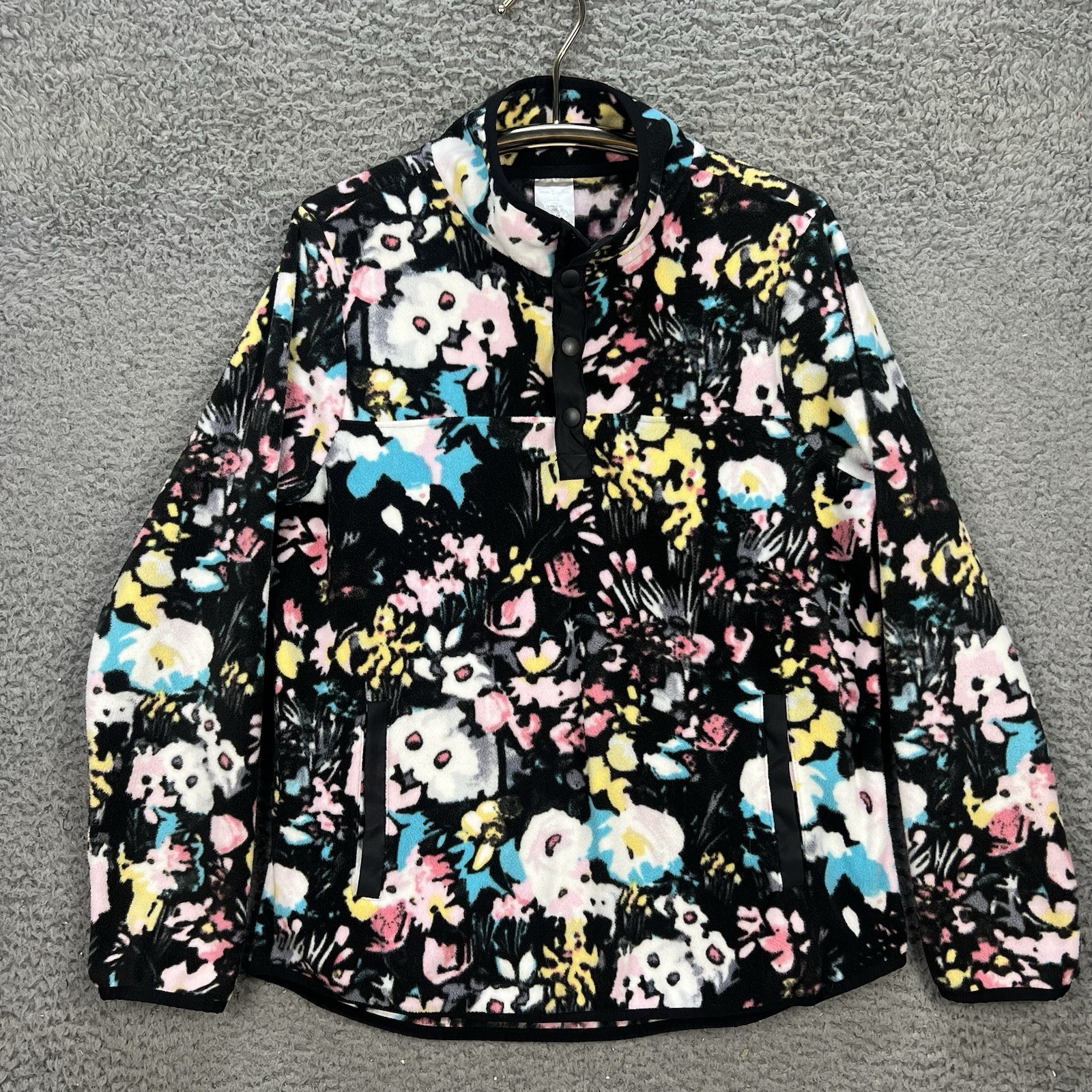 Vera Bradley Fleece Pullover Sweater Womens Medium Sporty Black Garden Floral