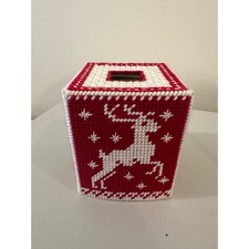 Vintage Handmade Plastic Canvas Nordic Reindeer Tissue Box Cover