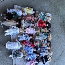 Heritage Mint Collection Porcelain Girl Doll Lot, Blonde Hair Blue Eyes + Stands