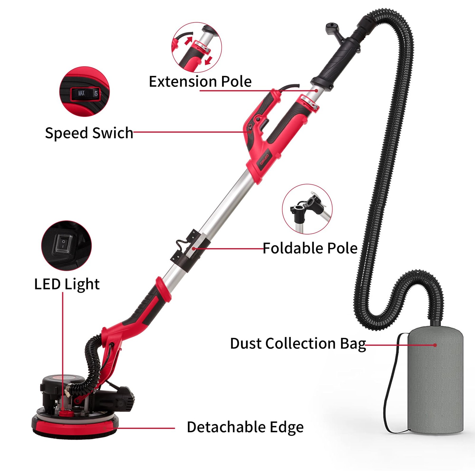 Drywall Sander with Vacuum Dust Collector,1250W Electric Drywall Sander ,7 Va...