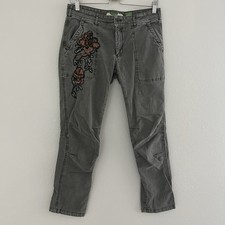 Anthropologie Pants Size 27 Womens The Wanderer Green Beaded Floral