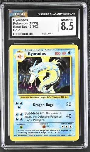 CGC 8.5 NM/MINT+ Gyarados 1999 Base Set 6/102 Holo Pokemon Card