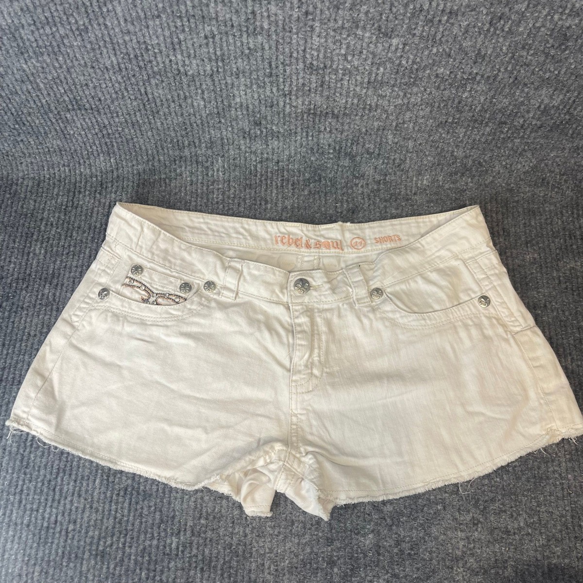 Y2K Rebel & Soul White Embellished Low Rise Jorts Juniors 11 Festival Shorts