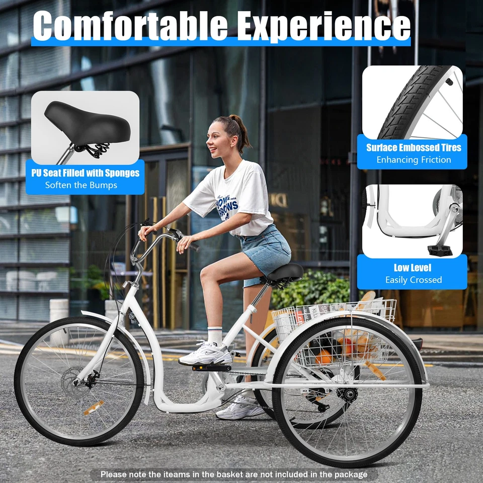 26 Zoll Dreirad 6-Gang Senioren 3-Rad Fahrrad Für Erwachsene Mit Einkaufskorb - Bild 3 von 4