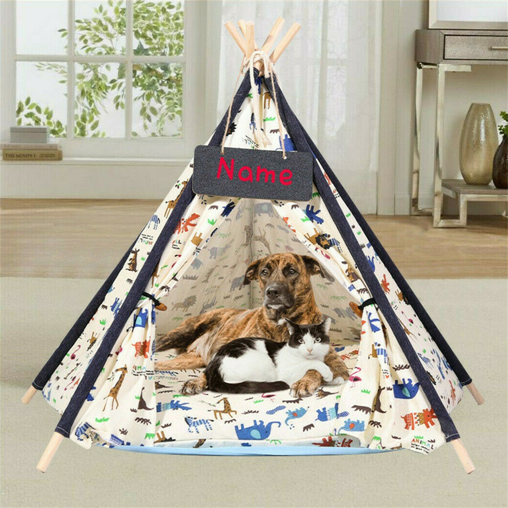 33 inch Large Pet Teepee House Tent Furniture Cat Dog Bed with Cushion Washable
