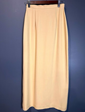 Vintage 100 Silk Cream Midi Skirt High Waist Column Back Slit Minimalist pencil