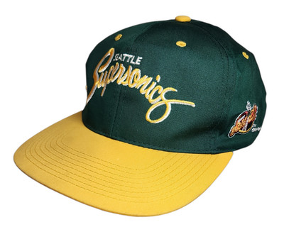 Vintage Seattle Supersonics Script + Side Logo Snapback Basketball Hat DADA