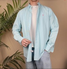 Ralph Lauren light blue checked Shirt – Vintage Preppy Ivy League summer  F2929